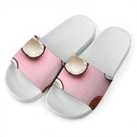 Pink Coconut Pattern Print White Slide Sandals
