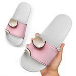 Pink Coconut Pattern Print White Slide Sandals