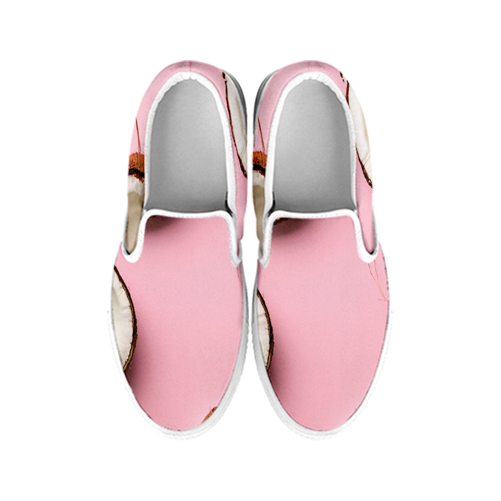 Pink Coconut Pattern Print White Slip On Shoes