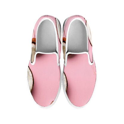 Pink Coconut Pattern Print White Slip On Shoes