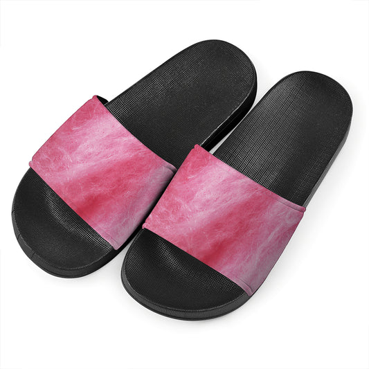 Pink Cotton Candy Print Black Slide Sandals