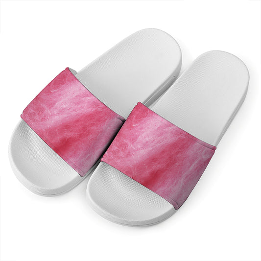 Pink Cotton Candy Print White Slide Sandals