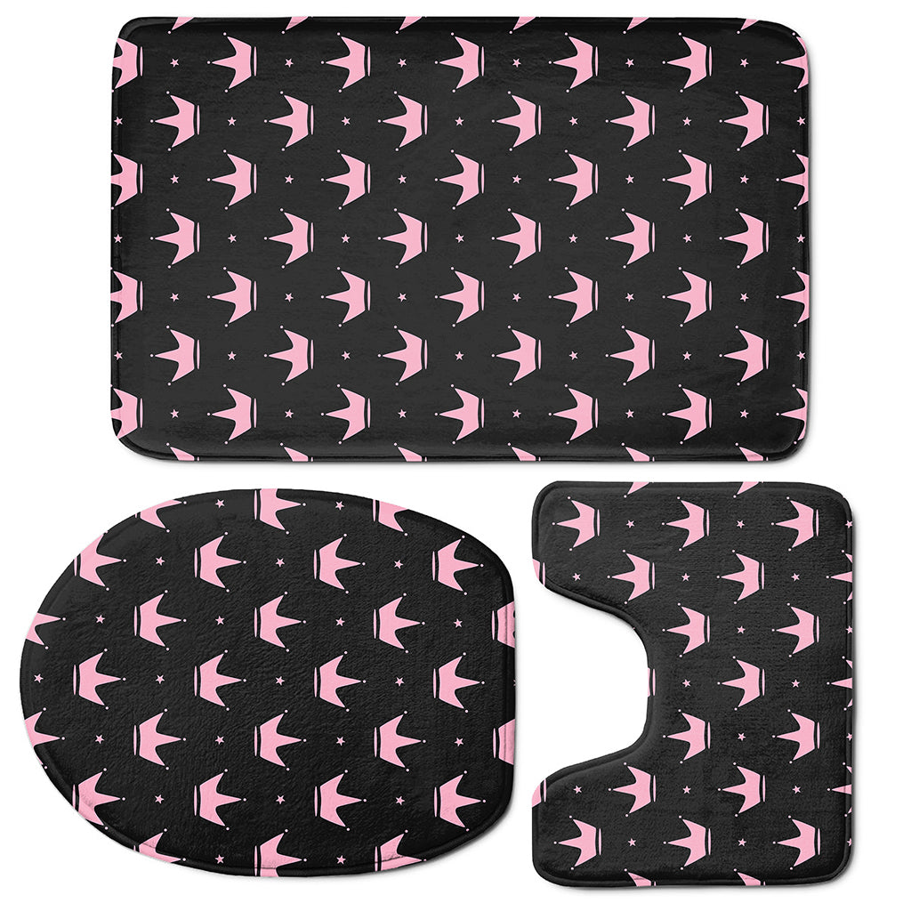 Pink Crown Pattern Print 3 Piece Bath Mat Set