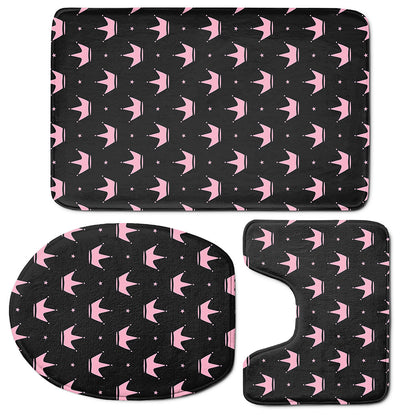Pink Crown Pattern Print 3 Piece Bath Mat Set