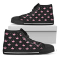 Pink Crown Pattern Print Black High Top Sneakers
