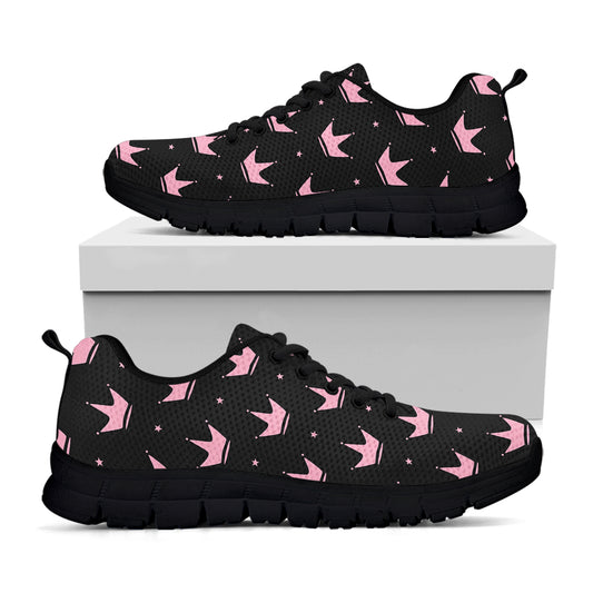 Pink Crown Pattern Print Black Sneakers