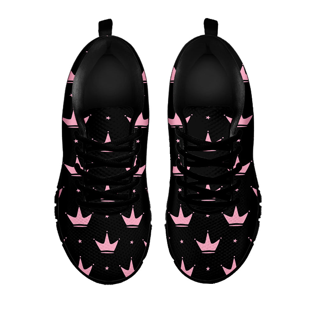 Pink Crown Pattern Print Black Sneakers