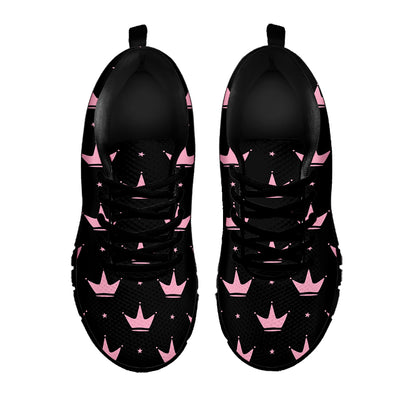 Pink Crown Pattern Print Black Sneakers