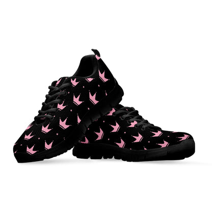 Pink Crown Pattern Print Black Sneakers