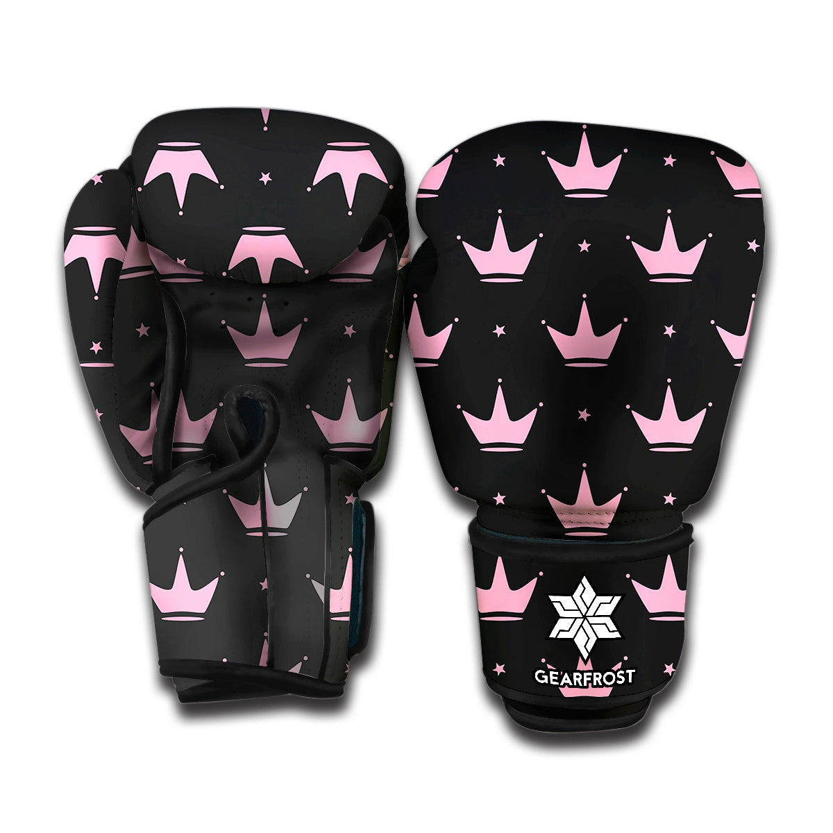 Pink Crown Pattern Print Boxing Gloves