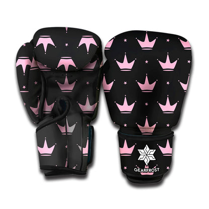 Pink Crown Pattern Print Boxing Gloves