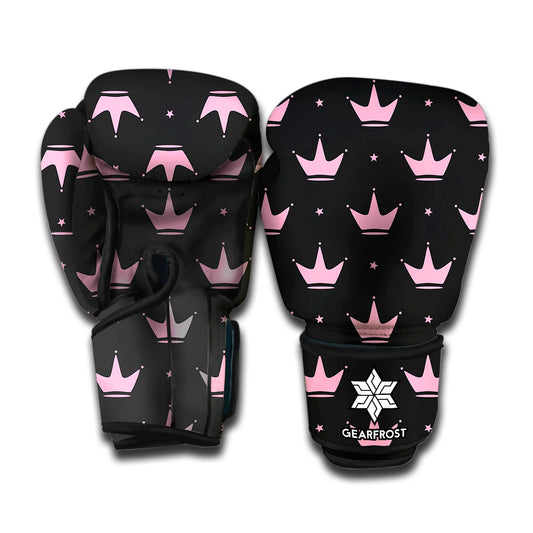 Pink Crown Pattern Print Boxing Gloves