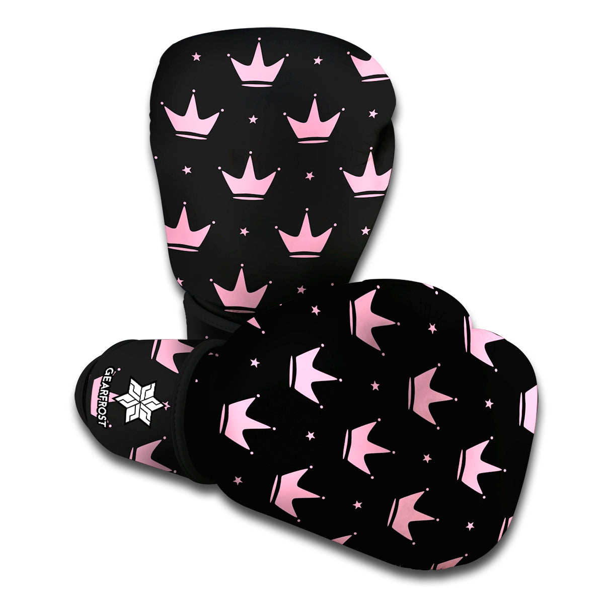 Pink Crown Pattern Print Boxing Gloves