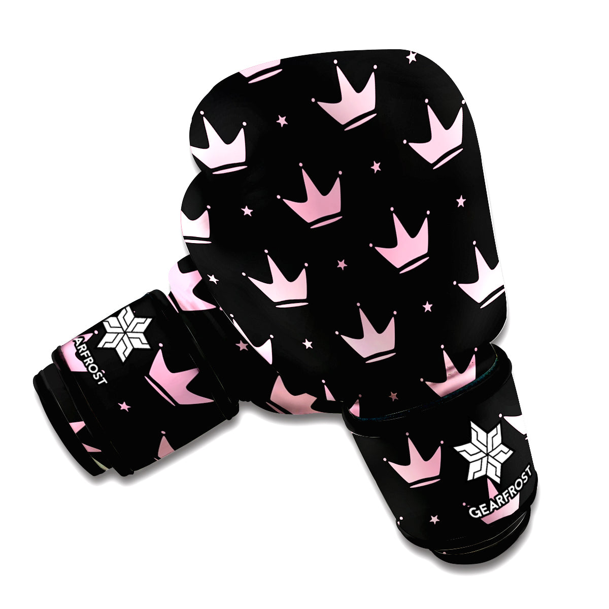 Pink Crown Pattern Print Boxing Gloves