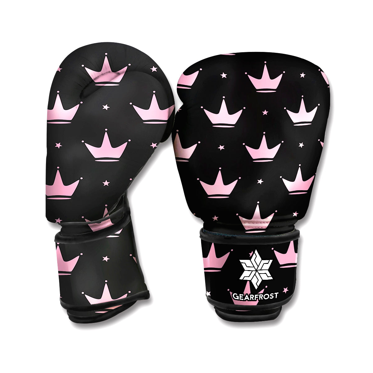 Pink Crown Pattern Print Boxing Gloves