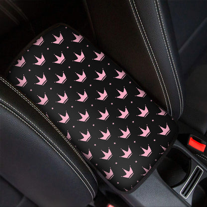 Pink Crown Pattern Print Car Center Console Cover