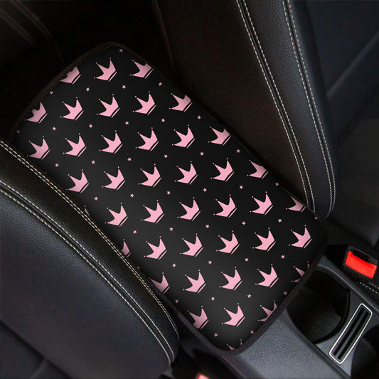 Pink Crown Pattern Print Car Center Console Cover