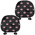 Pink Crown Pattern Print Car Headrest Covers