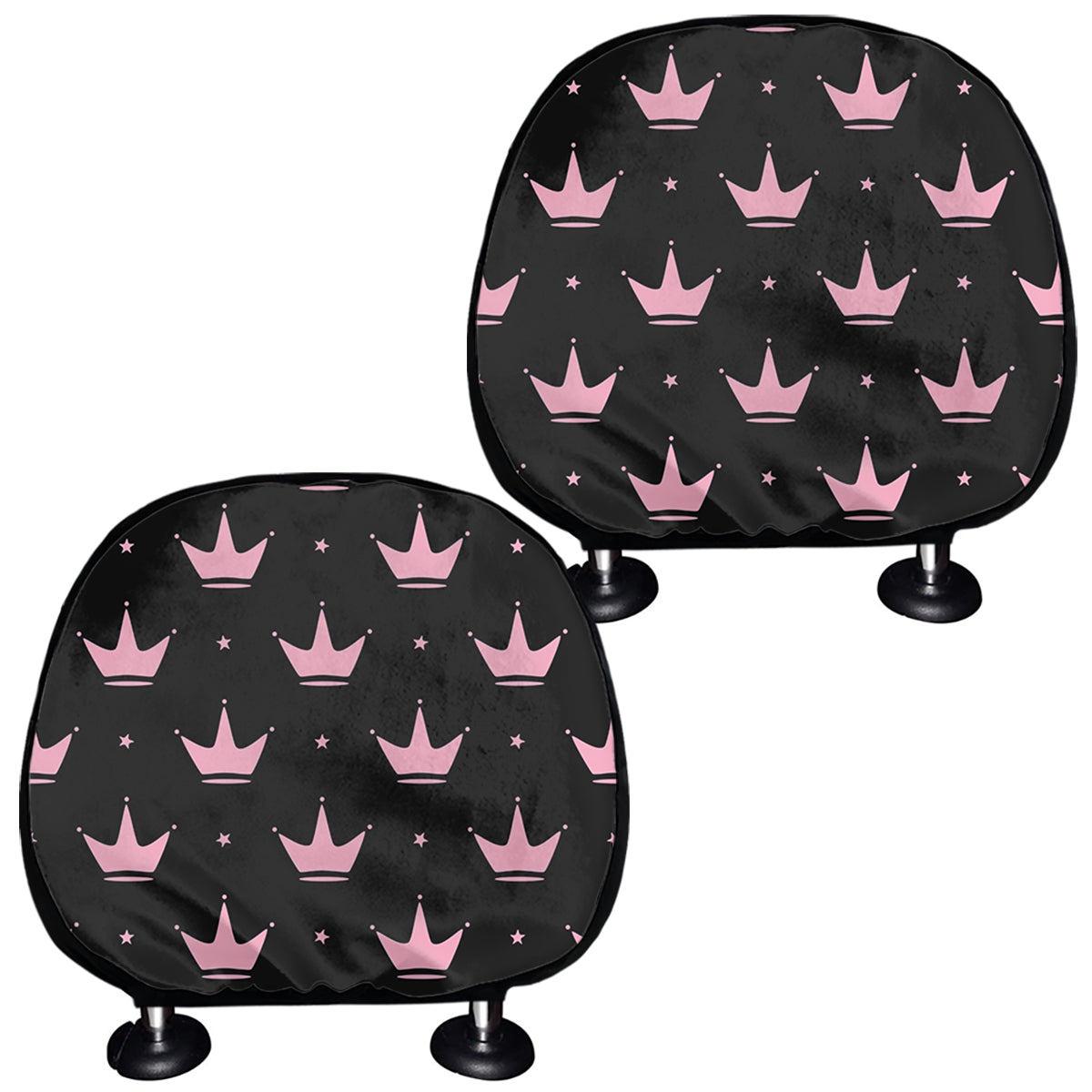 Pink Crown Pattern Print Car Headrest Covers
