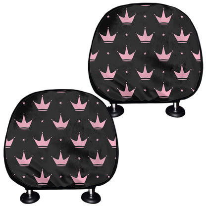 Pink Crown Pattern Print Car Headrest Covers