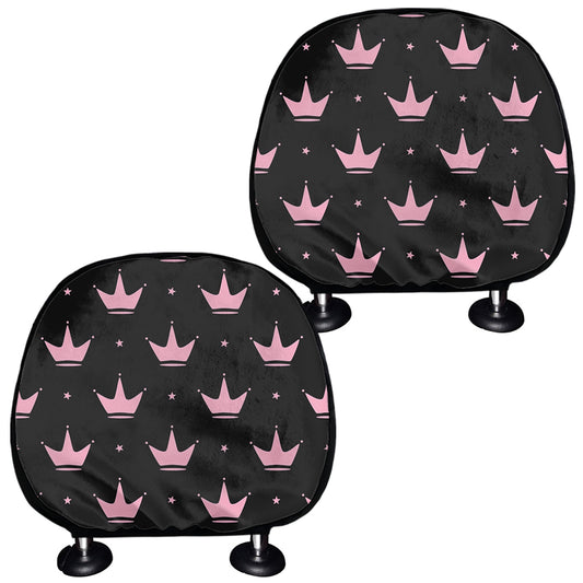 Pink Crown Pattern Print Car Headrest Covers