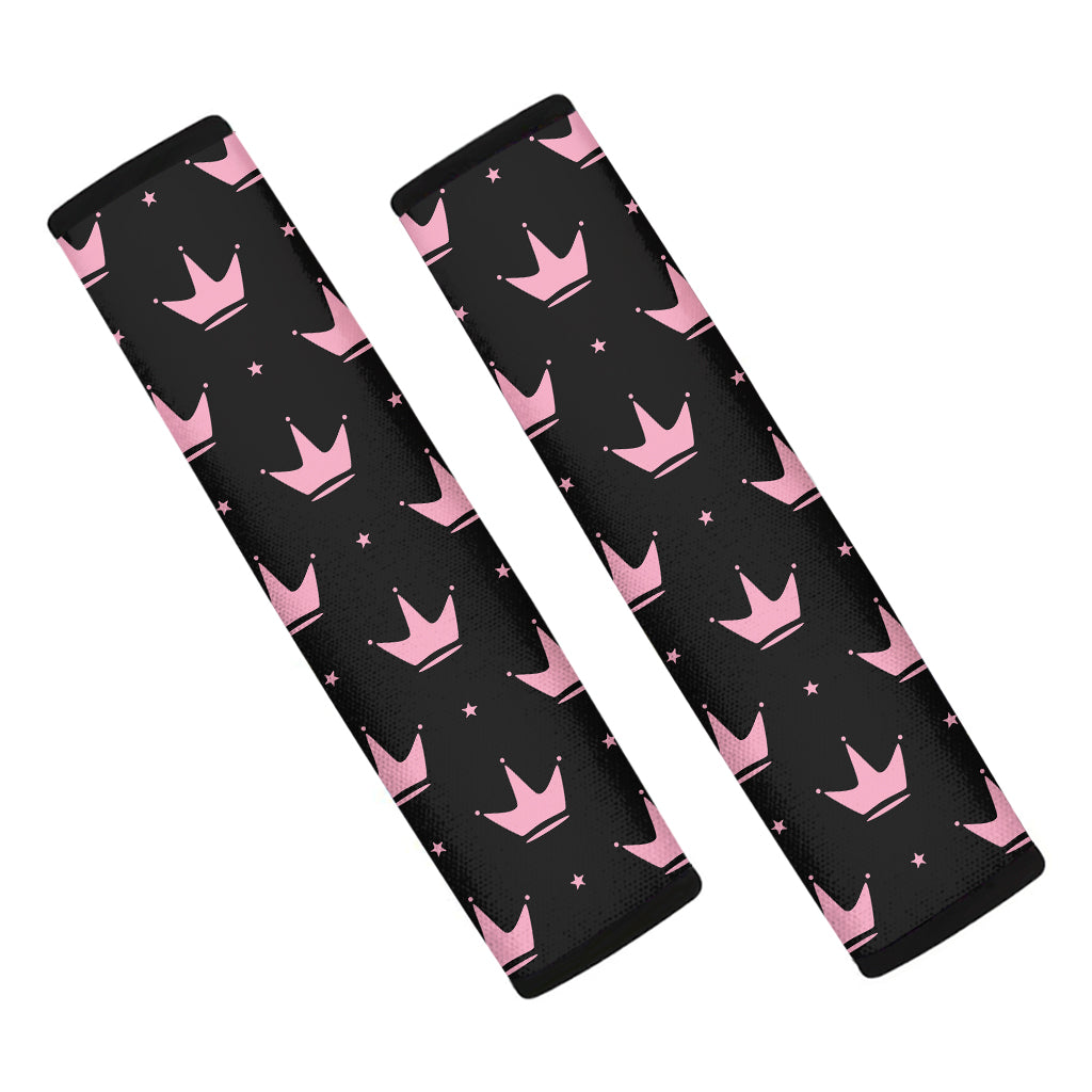 Pink Crown Pattern Print Car Seat Belt Covers