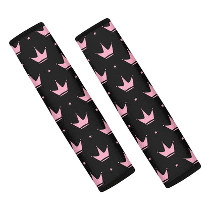 Pink Crown Pattern Print Car Seat Belt Covers