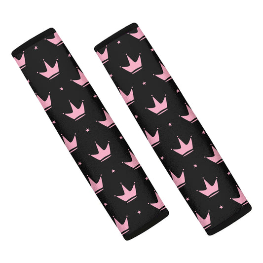 Pink Crown Pattern Print Car Seat Belt Covers