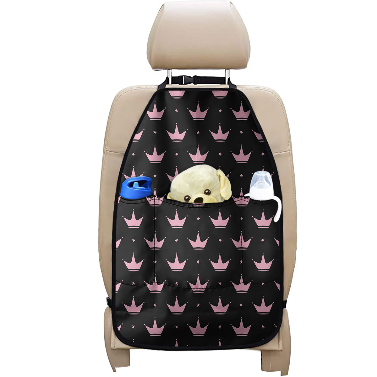 Pink Crown Pattern Print Car Seat Organizers