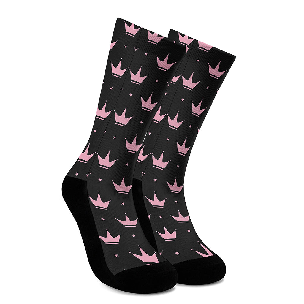 Pink Crown Pattern Print Crew Socks