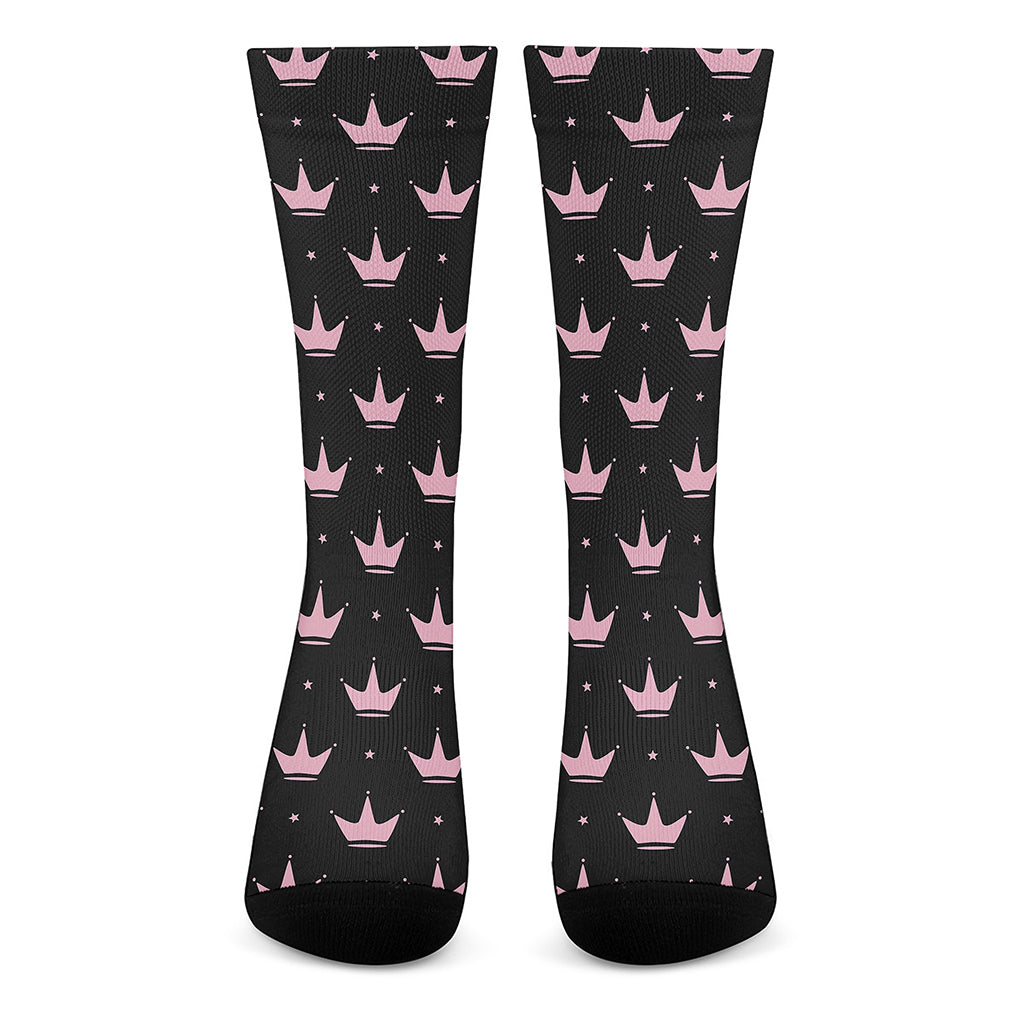 Pink Crown Pattern Print Crew Socks