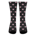 Pink Crown Pattern Print Crew Socks