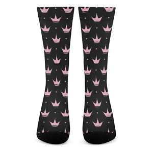 Pink Crown Pattern Print Crew Socks