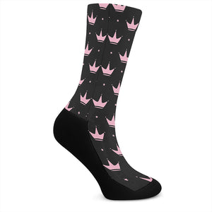 Pink Crown Pattern Print Crew Socks