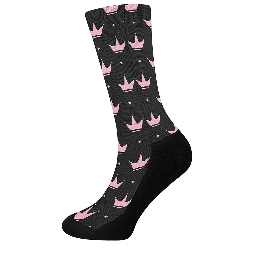 Pink Crown Pattern Print Crew Socks