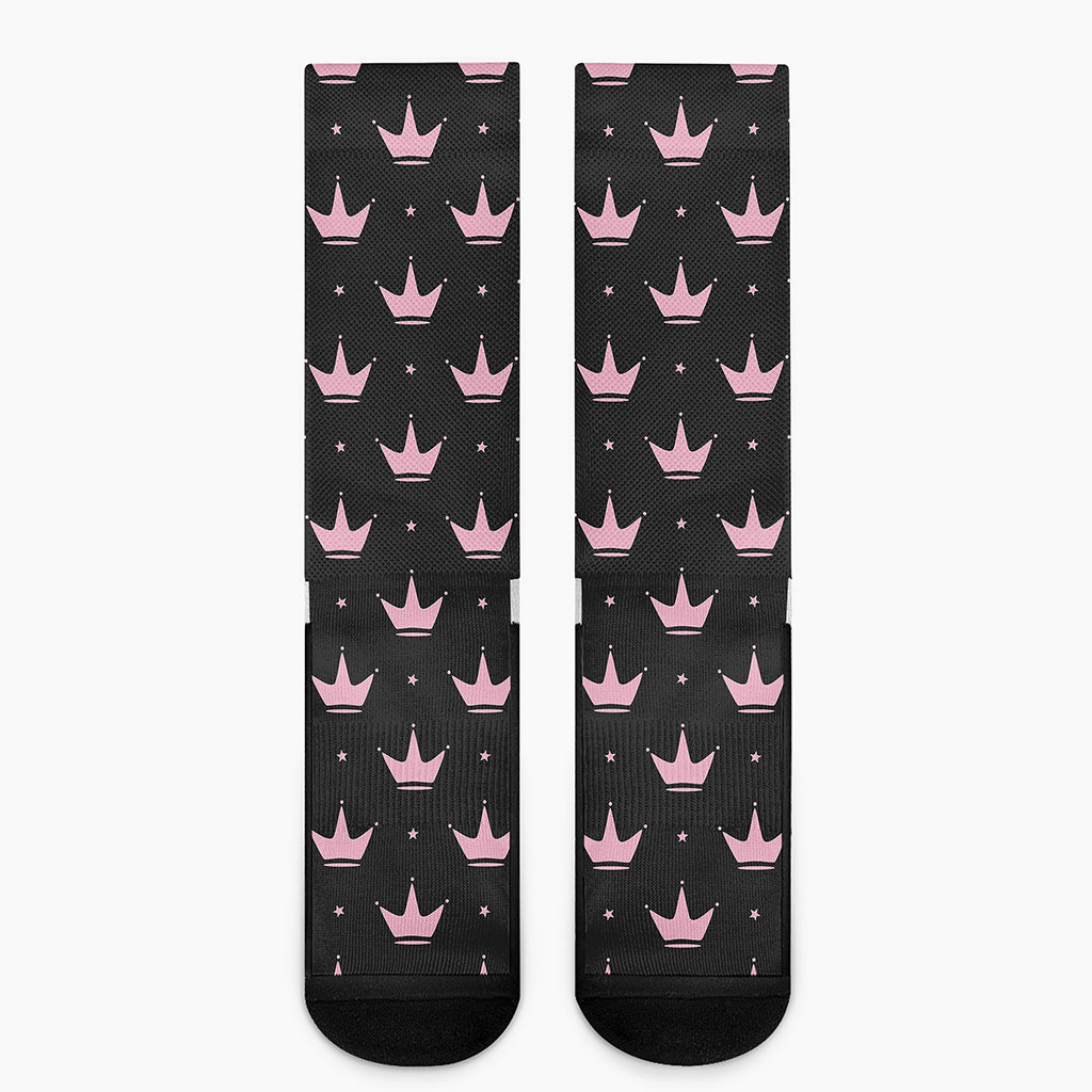 Pink Crown Pattern Print Crew Socks