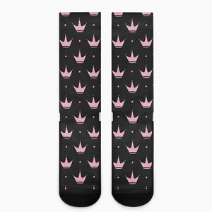 Pink Crown Pattern Print Crew Socks