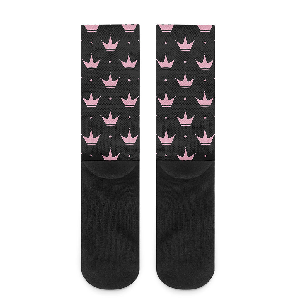 Pink Crown Pattern Print Crew Socks