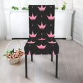 Pink Crown Pattern Print Dining Chair Slipcover