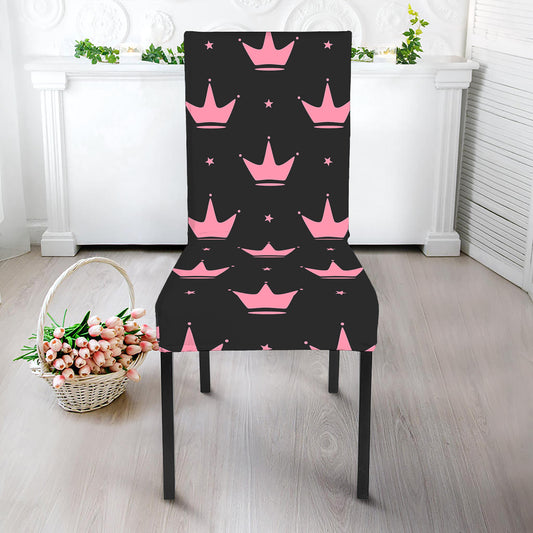 Pink Crown Pattern Print Dining Chair Slipcover