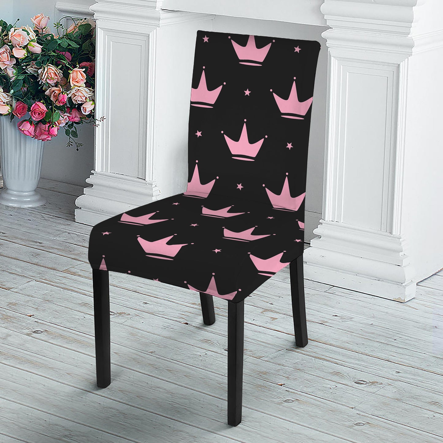Pink Crown Pattern Print Dining Chair Slipcover