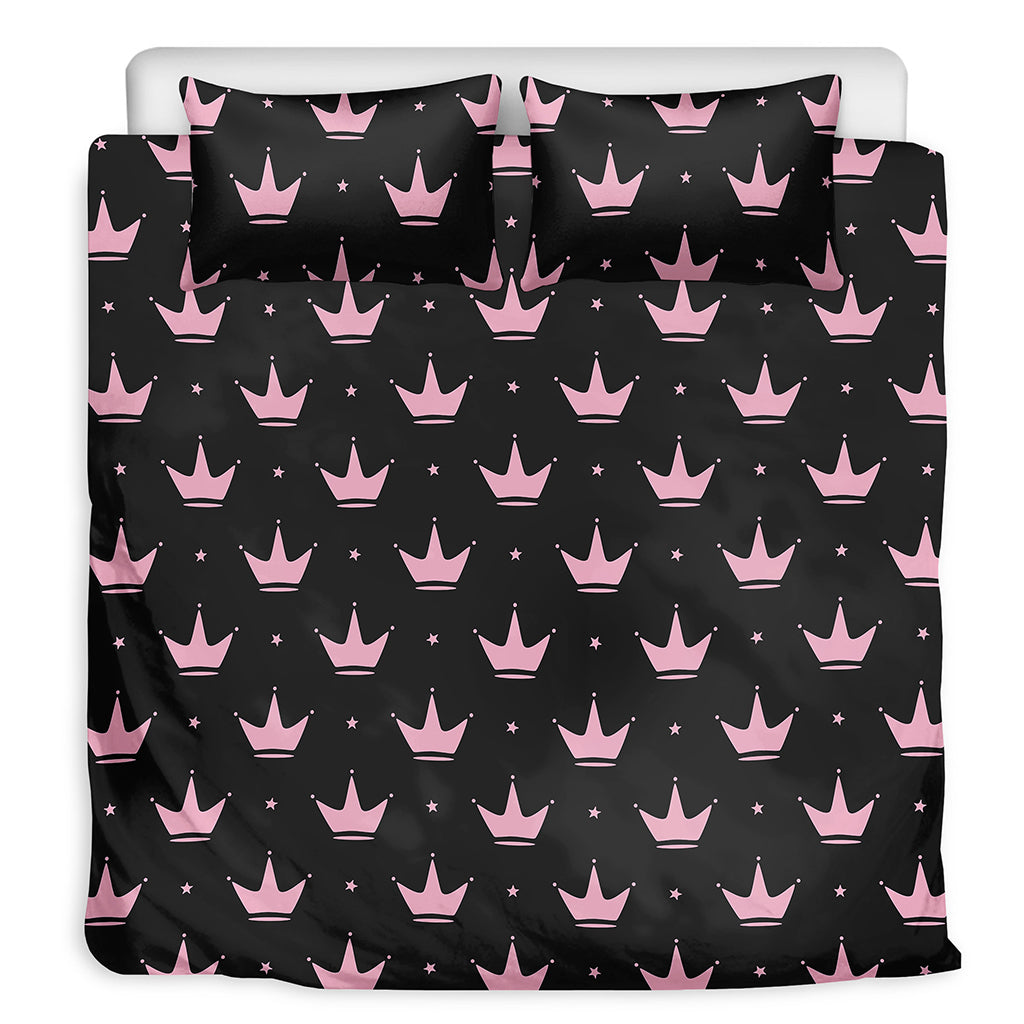 Pink Crown Pattern Print Duvet Cover Bedding Set