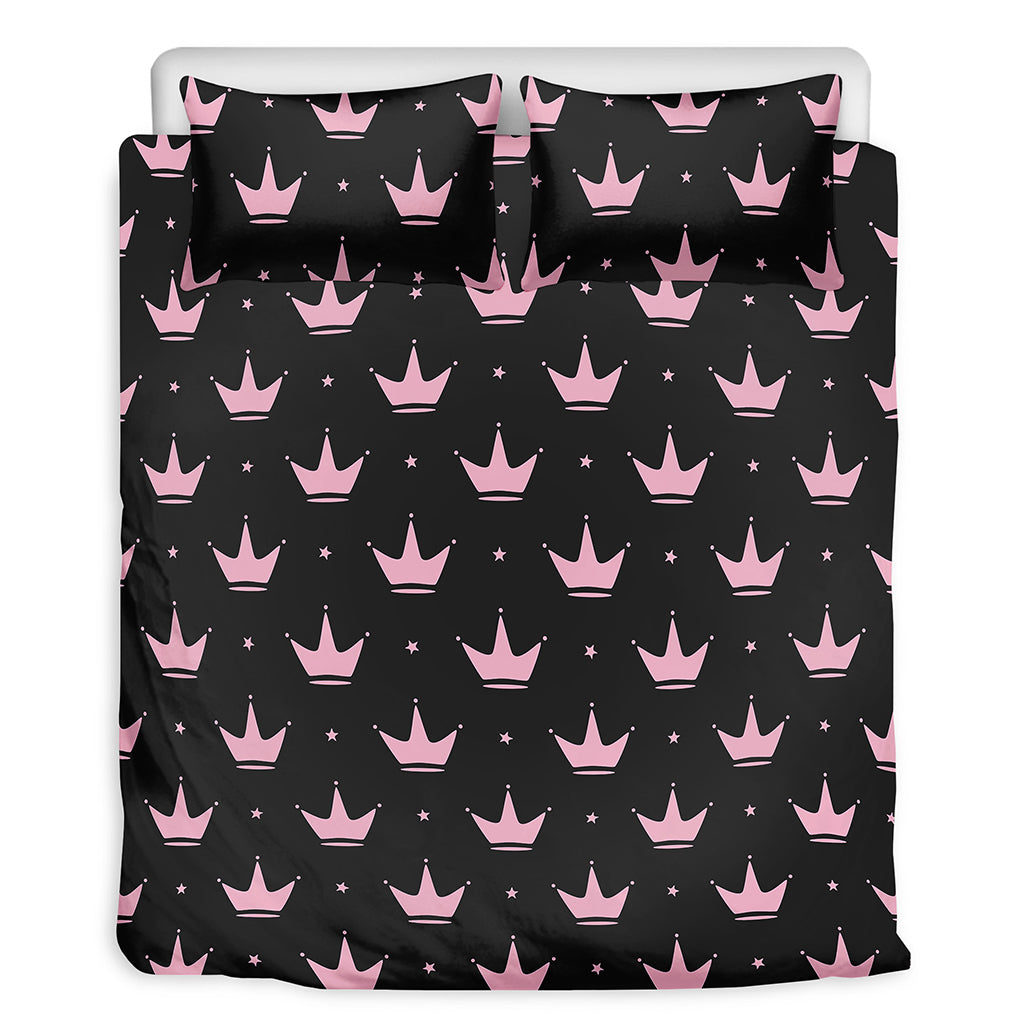 Pink Crown Pattern Print Duvet Cover Bedding Set
