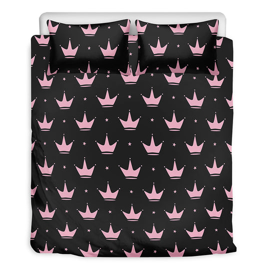 Pink Crown Pattern Print Duvet Cover Bedding Set
