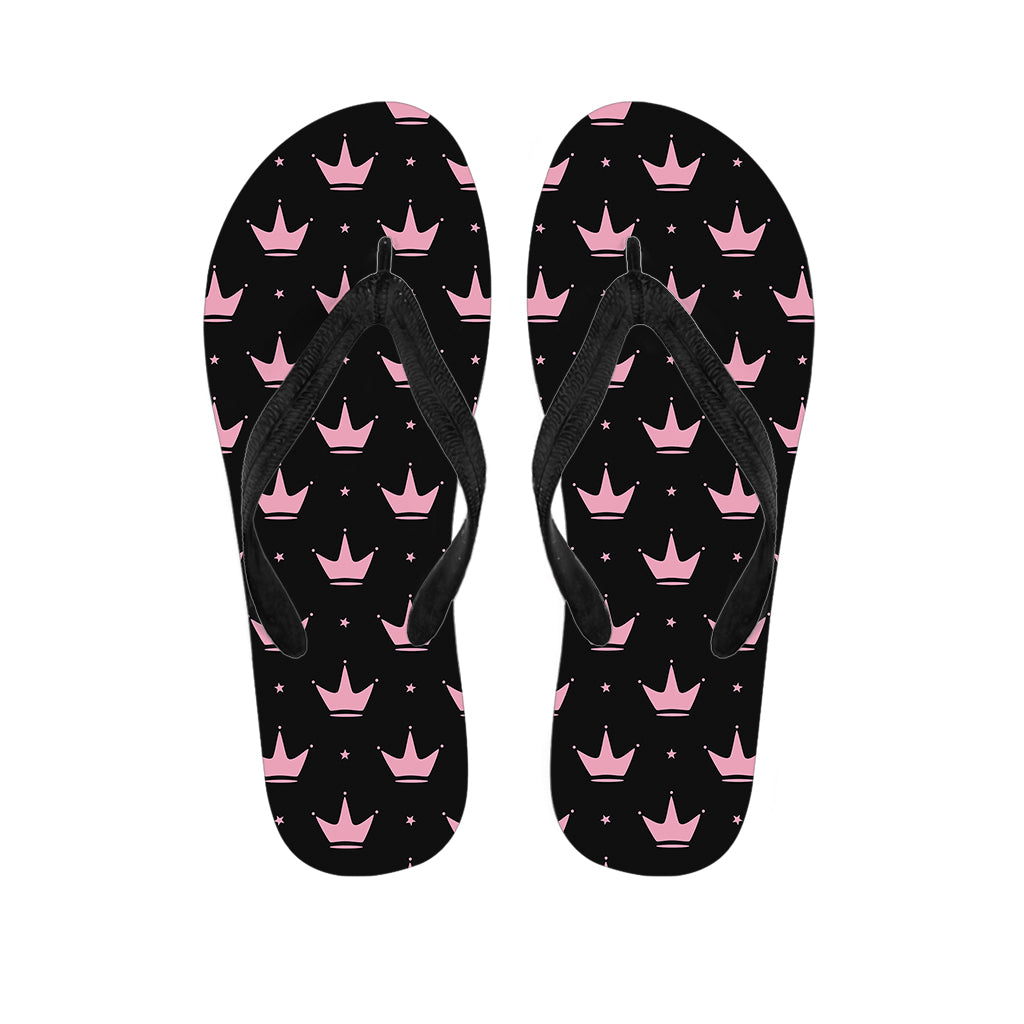 Pink Crown Pattern Print Flip Flops
