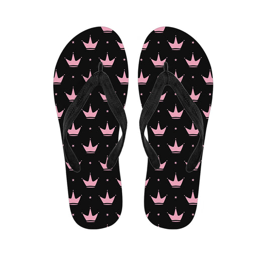 Pink Crown Pattern Print Flip Flops