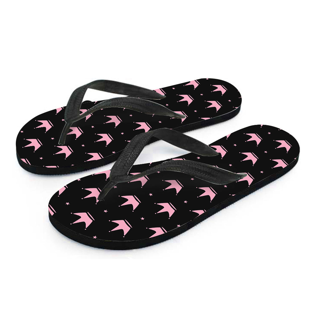 Pink Crown Pattern Print Flip Flops