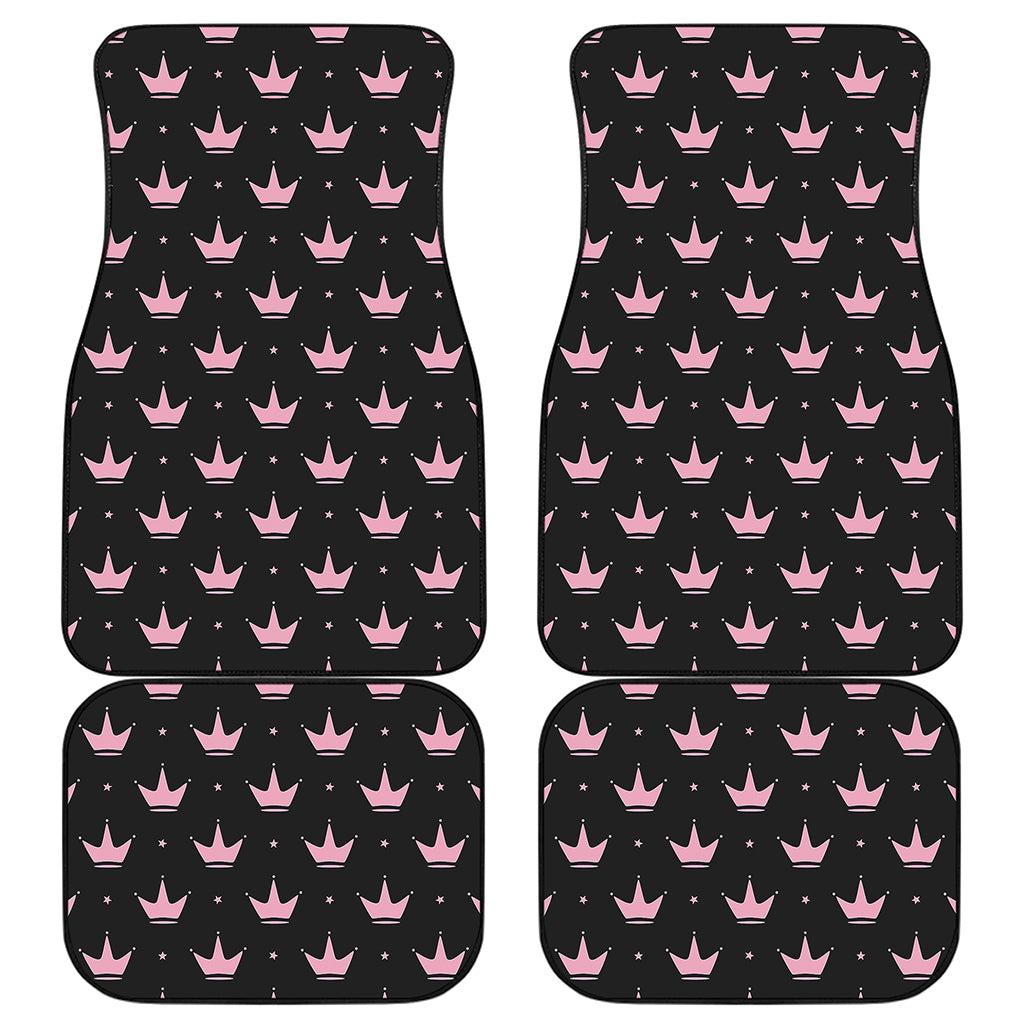 Pink Crown Pattern Print Front and Back Car Floor Mats