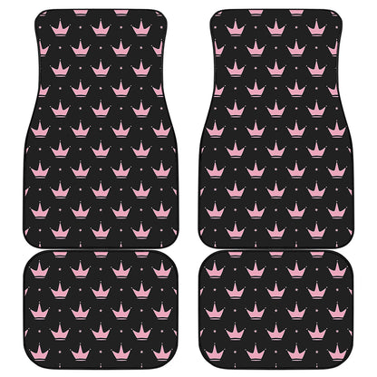 Pink Crown Pattern Print Front and Back Car Floor Mats