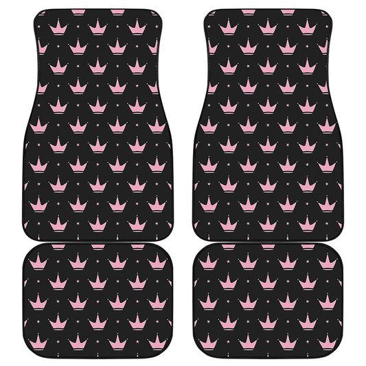 Pink Crown Pattern Print Front and Back Car Floor Mats